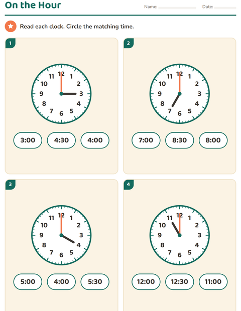 Preview of Telling Time worksheet for grade 1