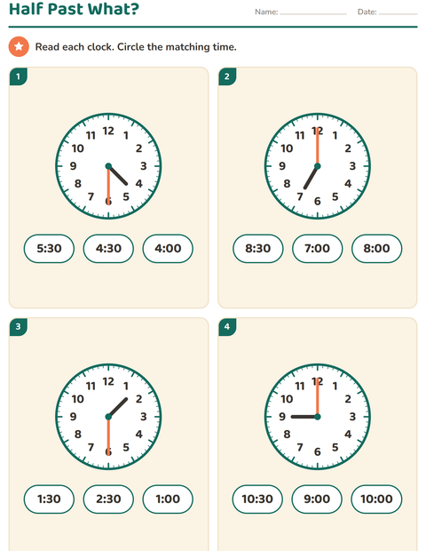 Preview of Telling Time worksheet for grade 1