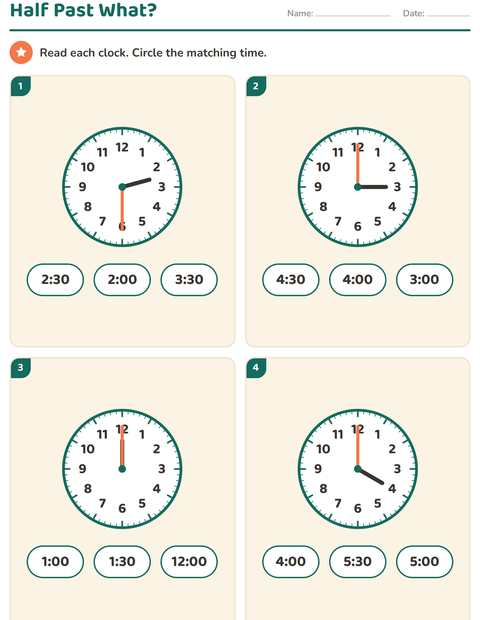 Preview of Telling Time worksheet for grade 1