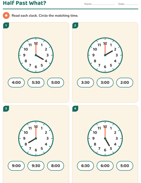 Preview of Telling Time worksheet for grade 1