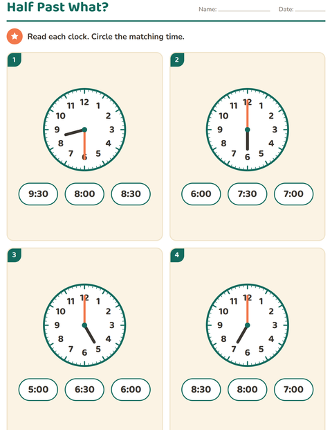 Preview of Telling Time worksheet for grade 1