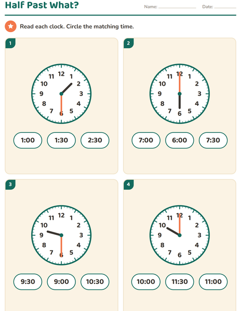 Preview of Telling Time worksheet for grade 1