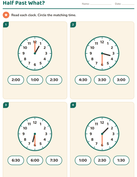 Preview of Telling Time worksheet for grade 1
