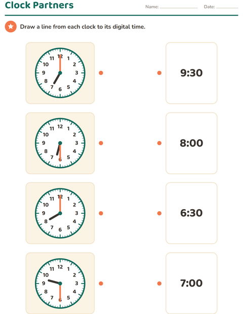 Preview of Telling Time worksheet for grade 1