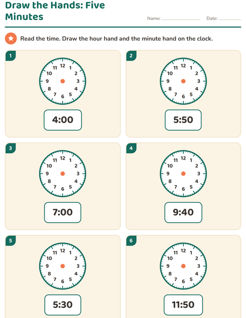 Draw the Clock Hands to Five Minutes