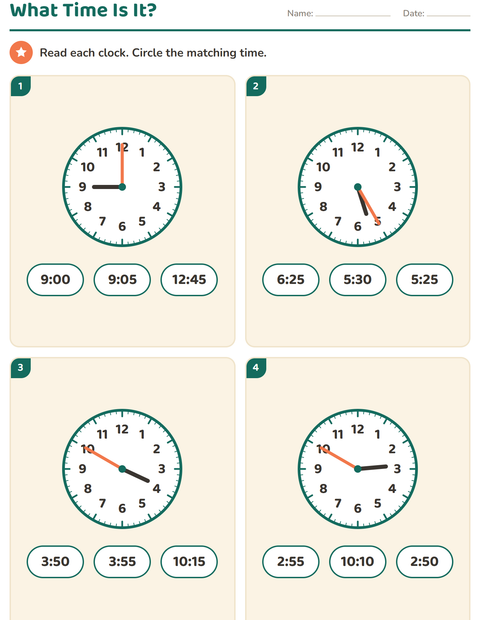 Preview of Telling Time worksheet for grade 2