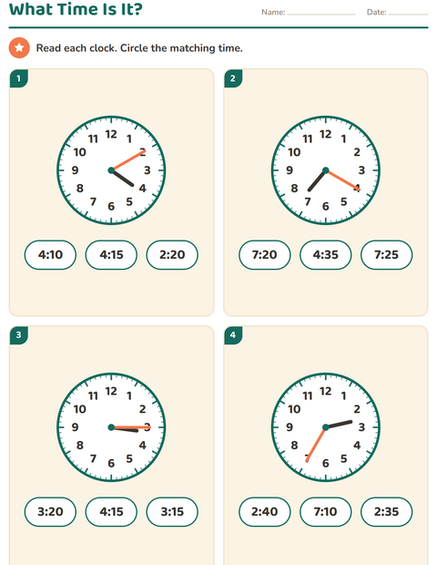 Preview of Telling Time worksheet for grade 2