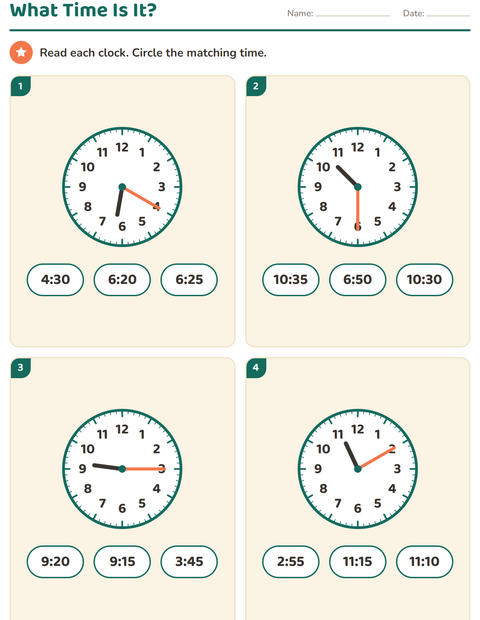 Preview of Telling Time worksheet for grade 2