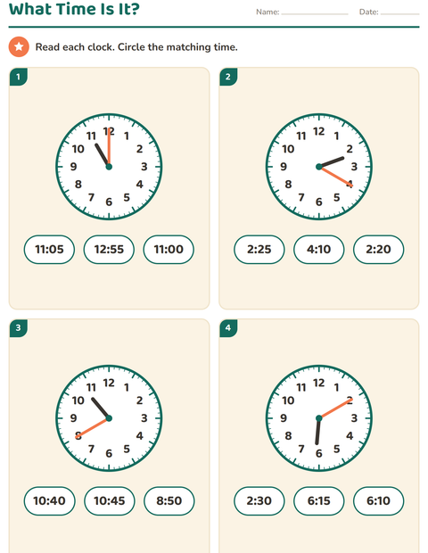 Preview of Telling Time worksheet for grade 2