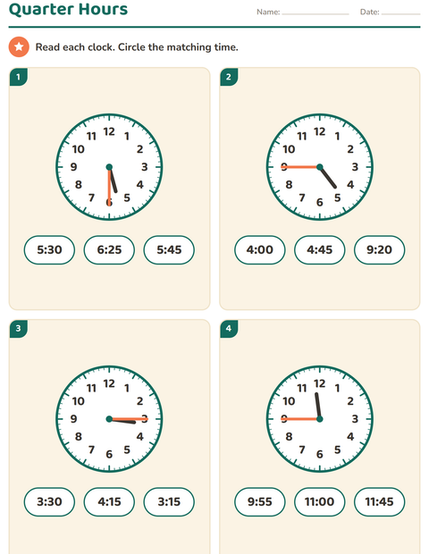 Preview of Telling Time worksheet for grade 2