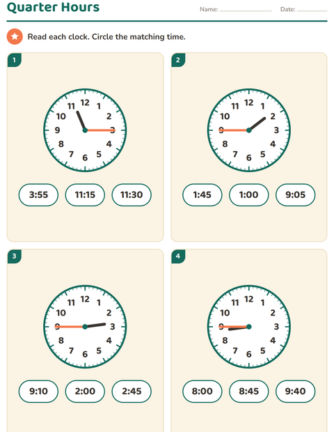 Preview of Telling Time worksheet for grade 2