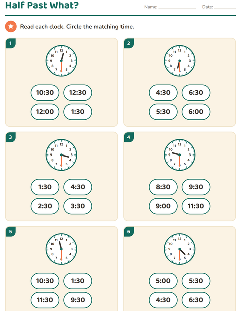 Preview of Telling Time worksheet for grade 1