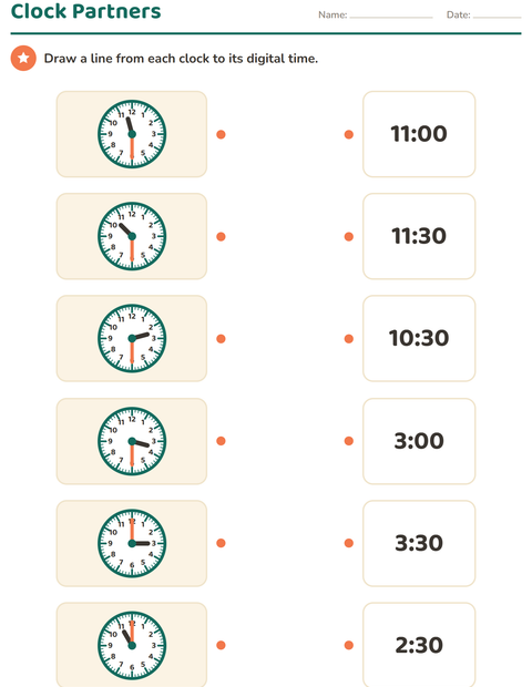 Preview of Telling Time worksheet for grade 1