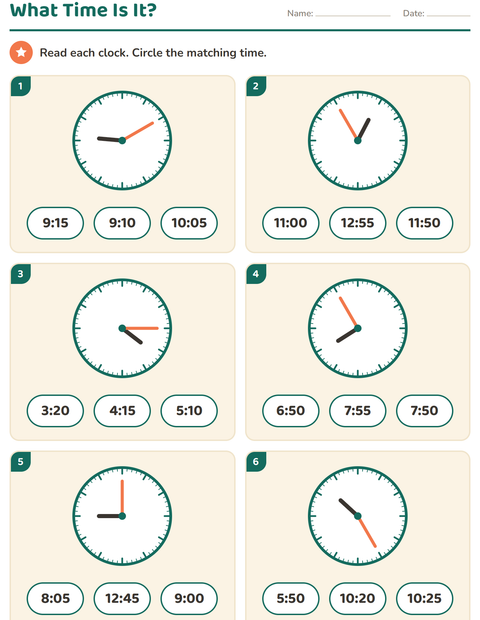 Preview of Telling Time worksheet for grade 2