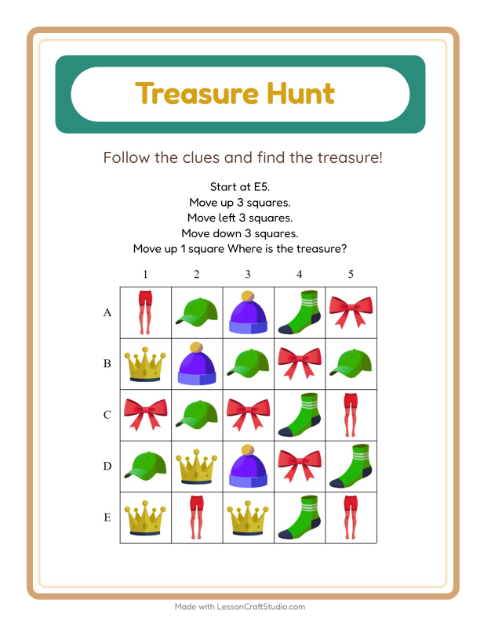 Preview of Treasure Hunt worksheet featuring 4th of July for grade 1
