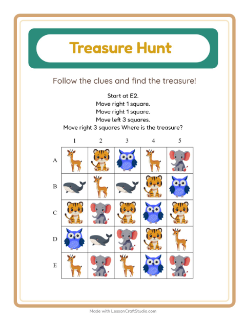Preview of Treasure Hunt worksheet featuring 4th of July for grade 1