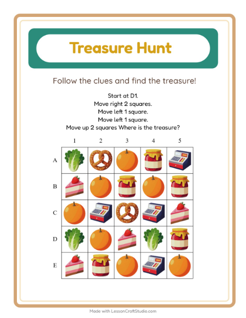 Preview of Treasure Hunt worksheet featuring 4th of July for grade 1