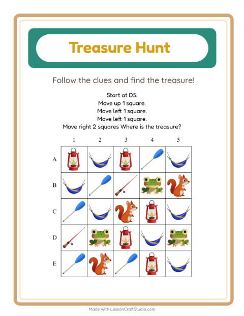Preview of Treasure Hunt worksheet featuring 4th of July for grade 1