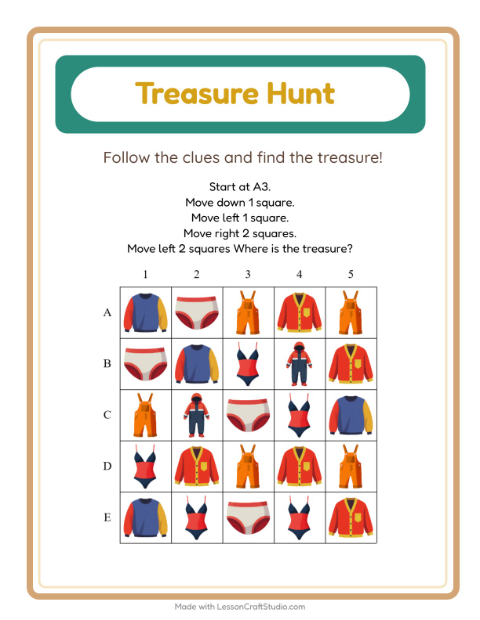 Preview of Treasure Hunt worksheet featuring 4th of July for grade 1