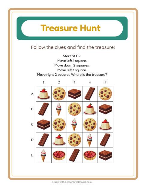Preview of Treasure Hunt worksheet featuring 4th of July for grade 1