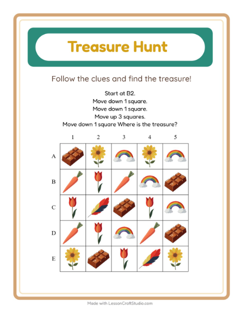 Preview of Treasure Hunt worksheet featuring 4th of July for grade 1