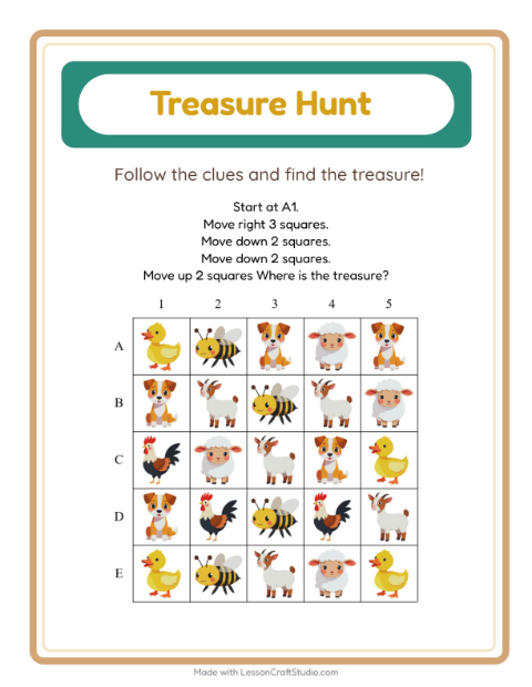 Preview of Treasure Hunt worksheet featuring 4th of July for grade 1