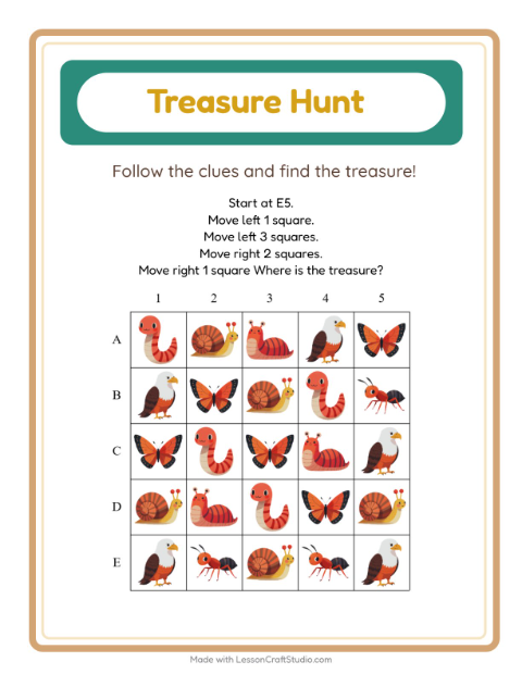 Preview of Treasure Hunt worksheet featuring 4th of July for grade 1