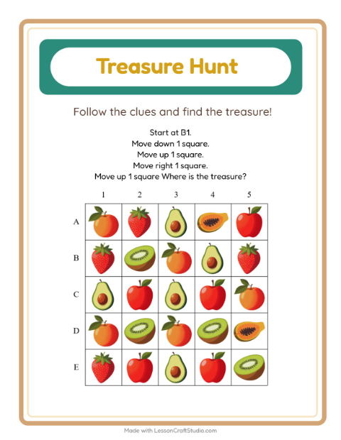 Preview of Treasure Hunt Map with Fruits: Find the Treasure