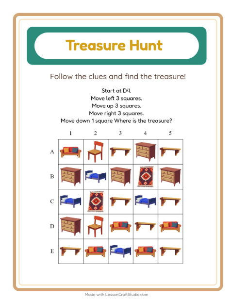 Preview of Treasure Hunt worksheet featuring 4th of July for grade 1
