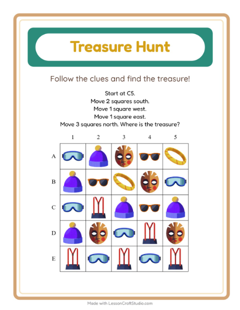 Preview of Treasure Hunt worksheet featuring Accessories for kindergarten