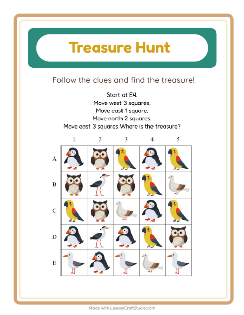 Preview of Treasure Hunt worksheet featuring 4th of July for grade 1