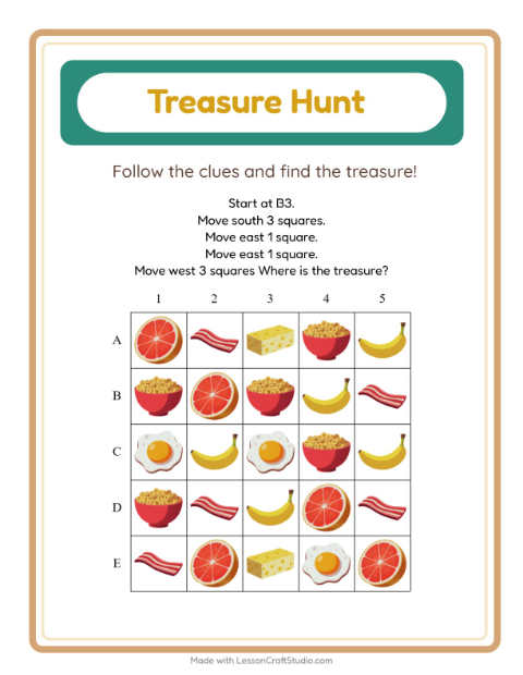 Preview of Treasure Hunt worksheet featuring 4th of July for grade 1
