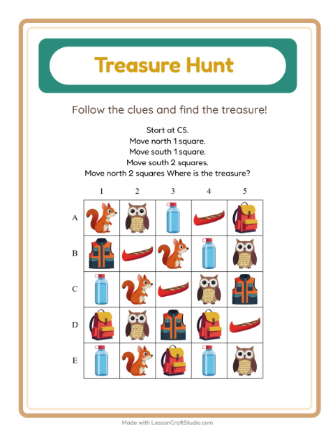 Preview of Treasure Hunt worksheet featuring 4th of July for grade 1