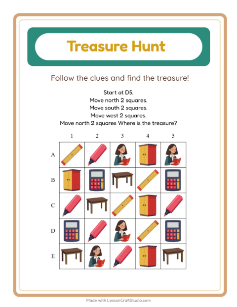 Preview of Treasure Hunt worksheet featuring 4th of July for grade 1