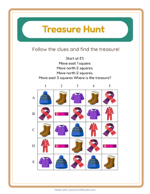 Preview of Treasure Hunt worksheet featuring 4th of July for grade 1