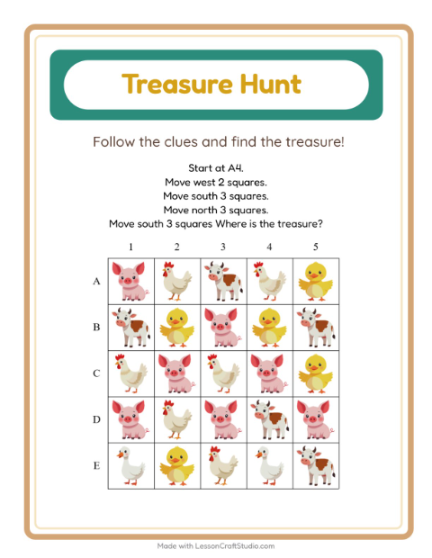 Preview of Treasure Hunt worksheet featuring 4th of July for grade 1
