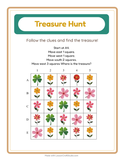 Preview of Treasure Hunt worksheet featuring 4th of July for grade 1
