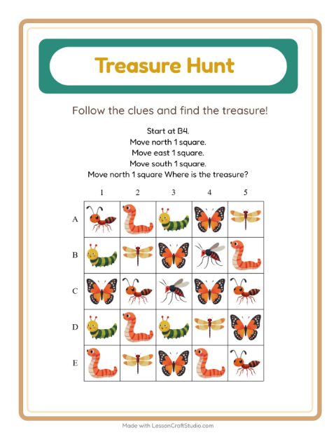 Preview of Treasure Hunt worksheet featuring 4th of July for grade 1