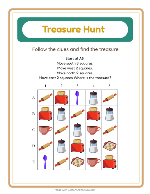 Preview of Treasure Hunt worksheet featuring 4th of July for grade 1