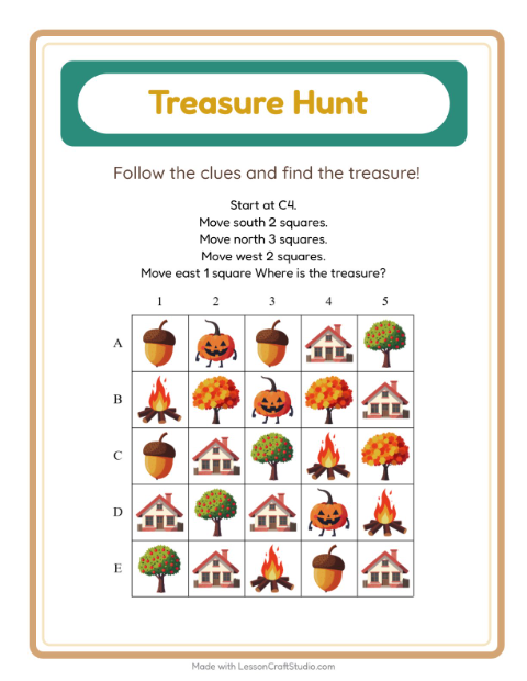 Preview of Treasure Hunt worksheet featuring 4th of July for grade 1