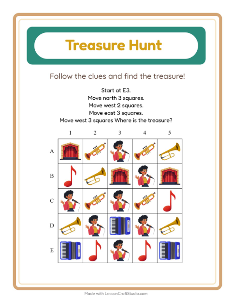 Preview of Treasure Hunt worksheet featuring 4th of July for grade 1