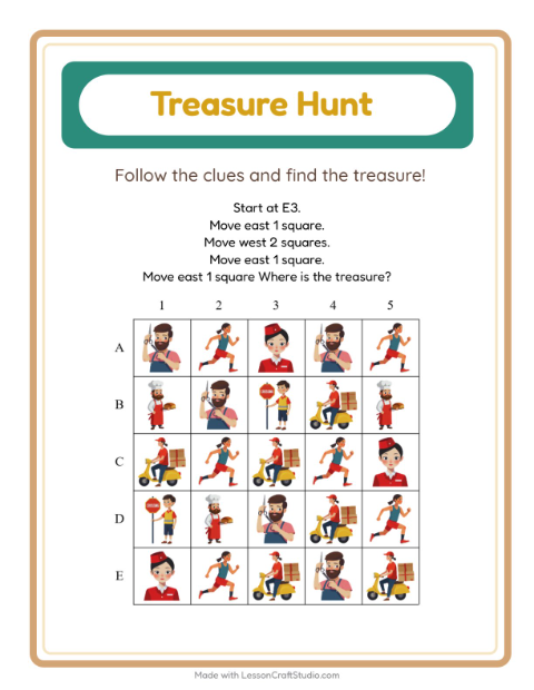 Preview of Treasure Hunt worksheet featuring 4th of July for grade 1