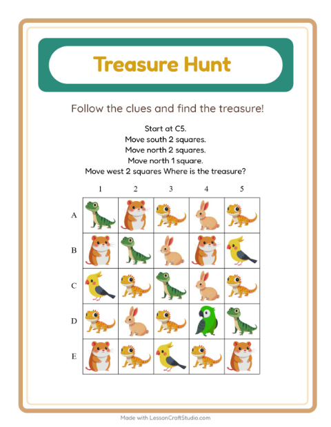 Preview of Treasure Hunt worksheet featuring 4th of July for grade 1