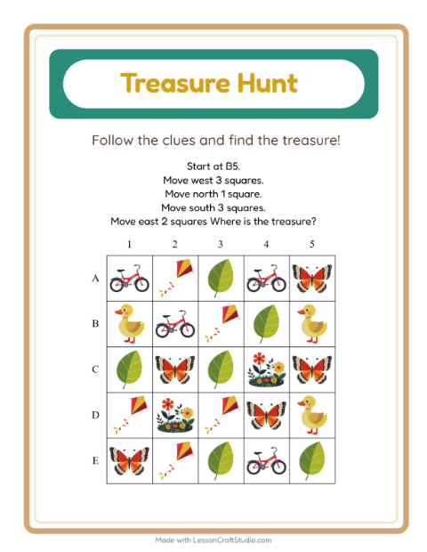 Preview of Treasure Hunt worksheet featuring 4th of July for grade 1