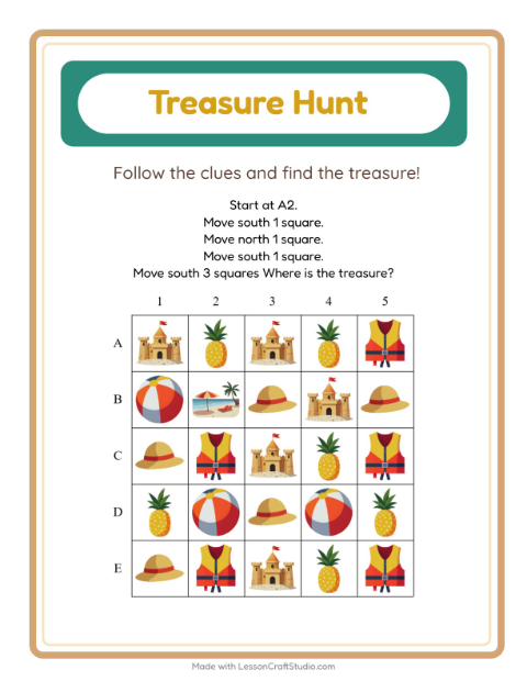 Preview of Treasure Hunt worksheet featuring 4th of July for grade 1