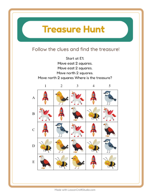 Preview of Treasure Hunt worksheet featuring 4th of July for grade 1