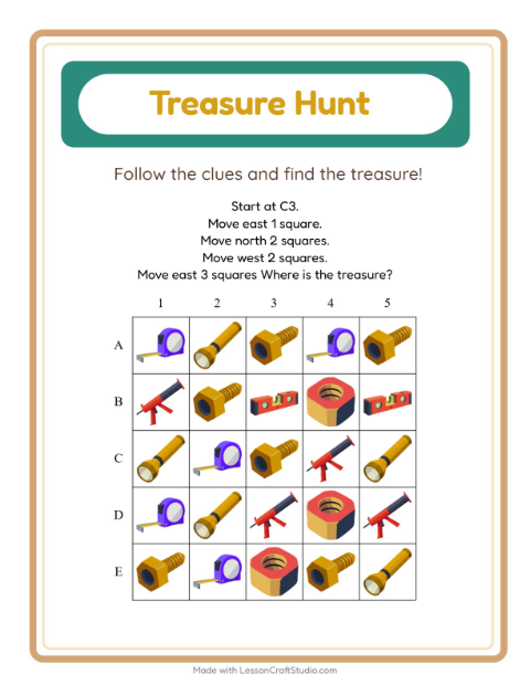 Preview of Treasure Hunt worksheet featuring 4th of July for grade 1