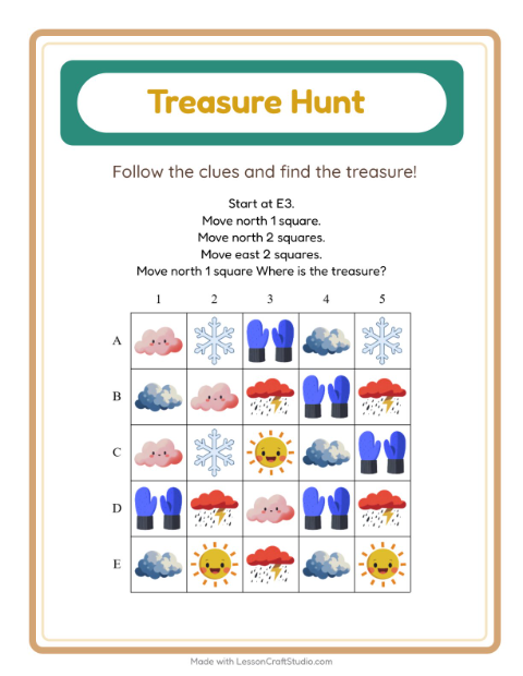 Preview of Treasure Hunt Map with Winter: Find the Treasure