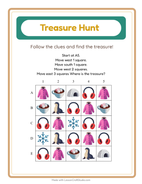 Preview of Treasure Hunt worksheet featuring 4th of July for grade 1