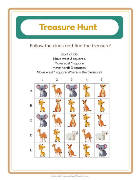 Preview of Treasure Hunt worksheet featuring 4th of July for grade 1
